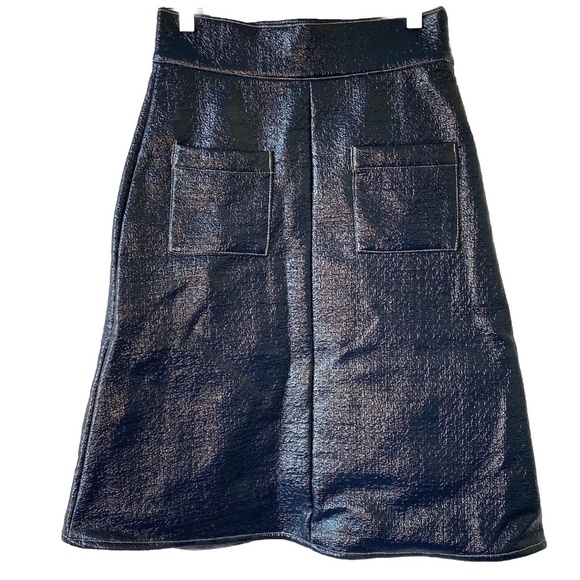 Never A Wallflower Navy Coated Skirt Size XS Front Pocket originally $245 - Picture 1 of 14